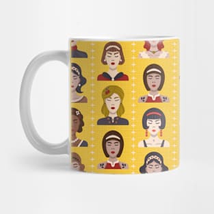 Women Faces - Fashion Design on Yellow Mug